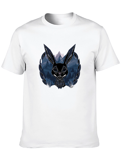 Mens Black T-Shirt with Graphic Rabbit Design
