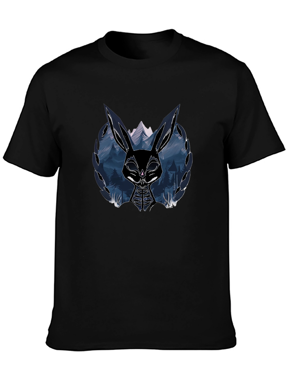 Mens Black T-Shirt with Graphic Rabbit Design