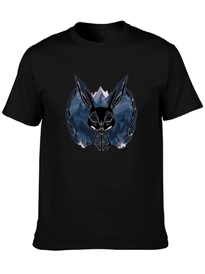 Mens Black T-Shirt with Graphic Rabbit Design