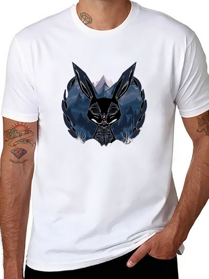 Mens Black T-Shirt with Graphic Rabbit Design
