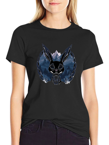 Mens Black T-Shirt with Graphic Rabbit Design