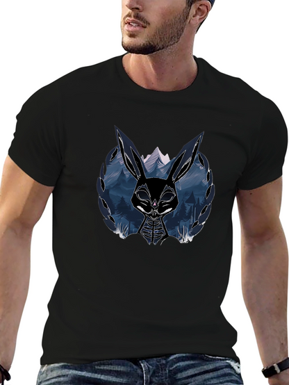 Mens Black T-Shirt with Graphic Rabbit Design