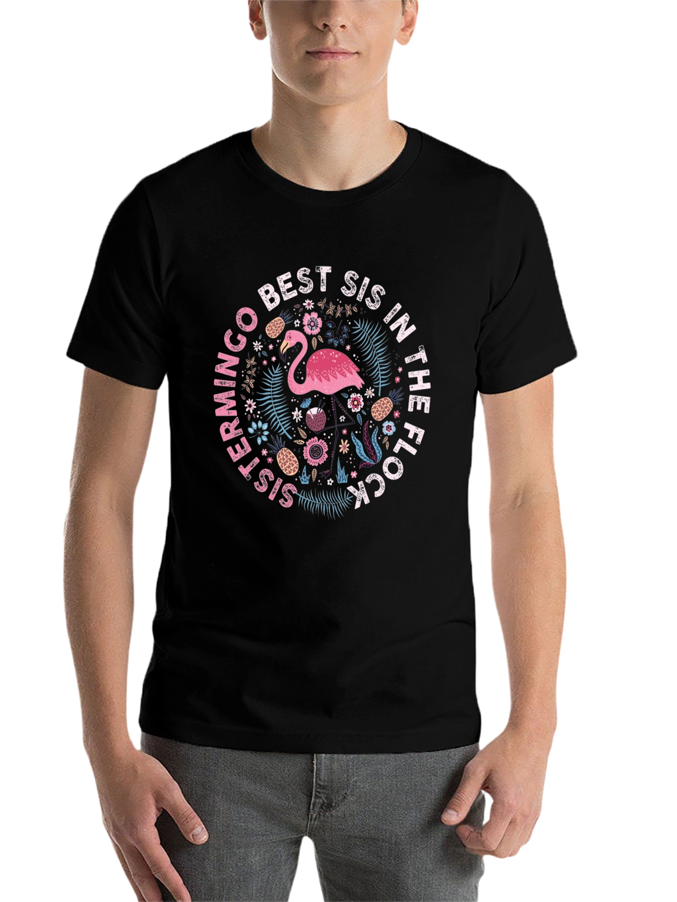 Flamingo Best Sis In The Flock Graphic T-Shirt