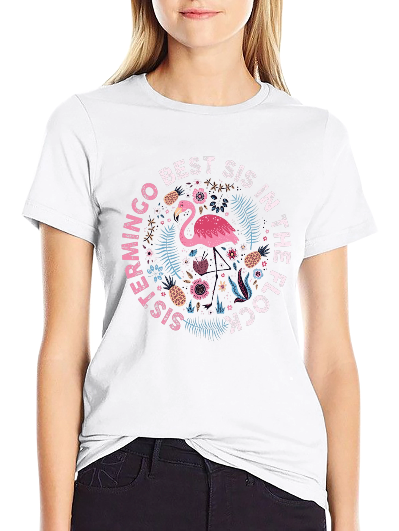 Flamingo Best Sis In The Flock Graphic T-Shirt