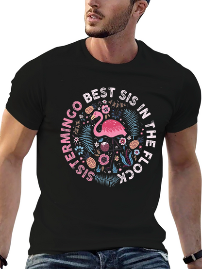 Flamingo Best Sis In The Flock Graphic T-Shirt