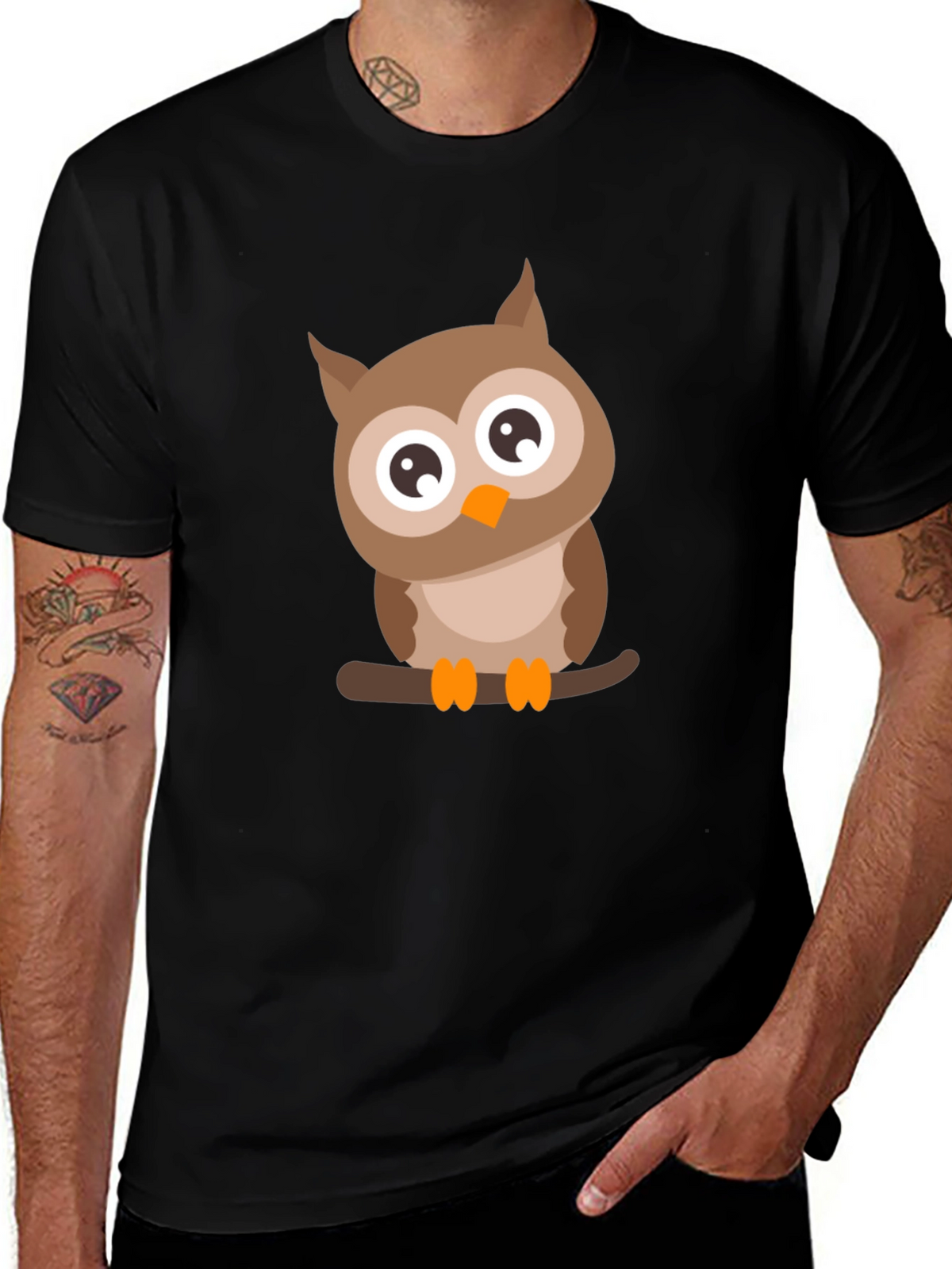 Mens Black Owl Graphic Tee