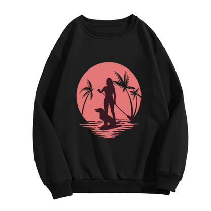 Retro Sunset SUP Paddleboard With Dog Outdoor Crewneck Sweatshirt