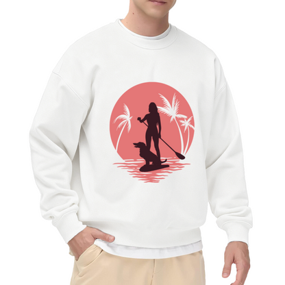 Retro Sunset SUP Paddleboard With Dog Outdoor Crewneck Sweatshirt