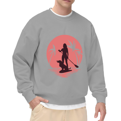 Retro Sunset SUP Paddleboard With Dog Outdoor Crewneck Sweatshirt