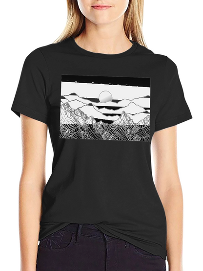 Black Graphic Tee - Mountain Scene Print