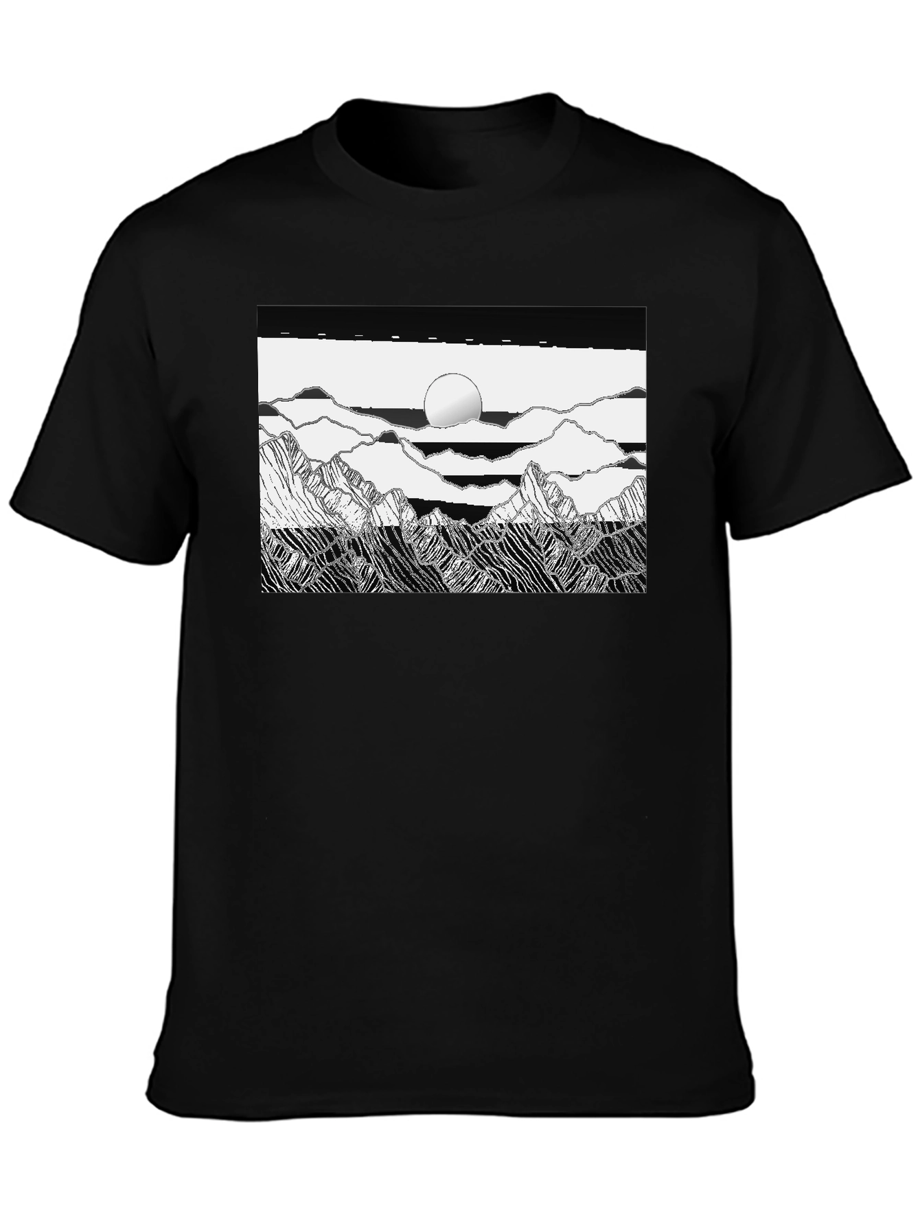 Black Graphic Tee - Mountain Scene Print