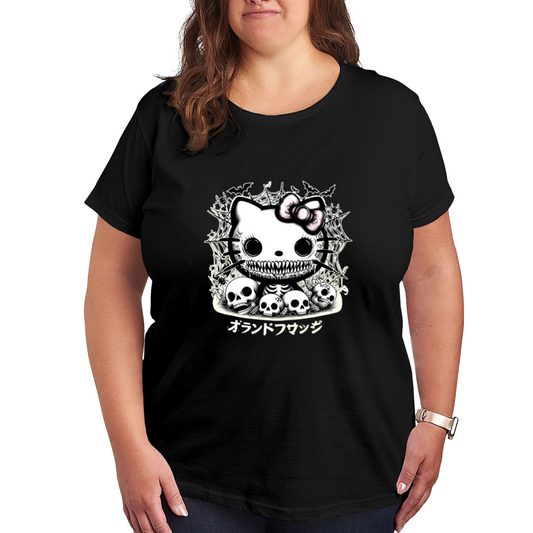 Gothic Spooky Hello Kitty Skull Art Plus?Size Black Tee
