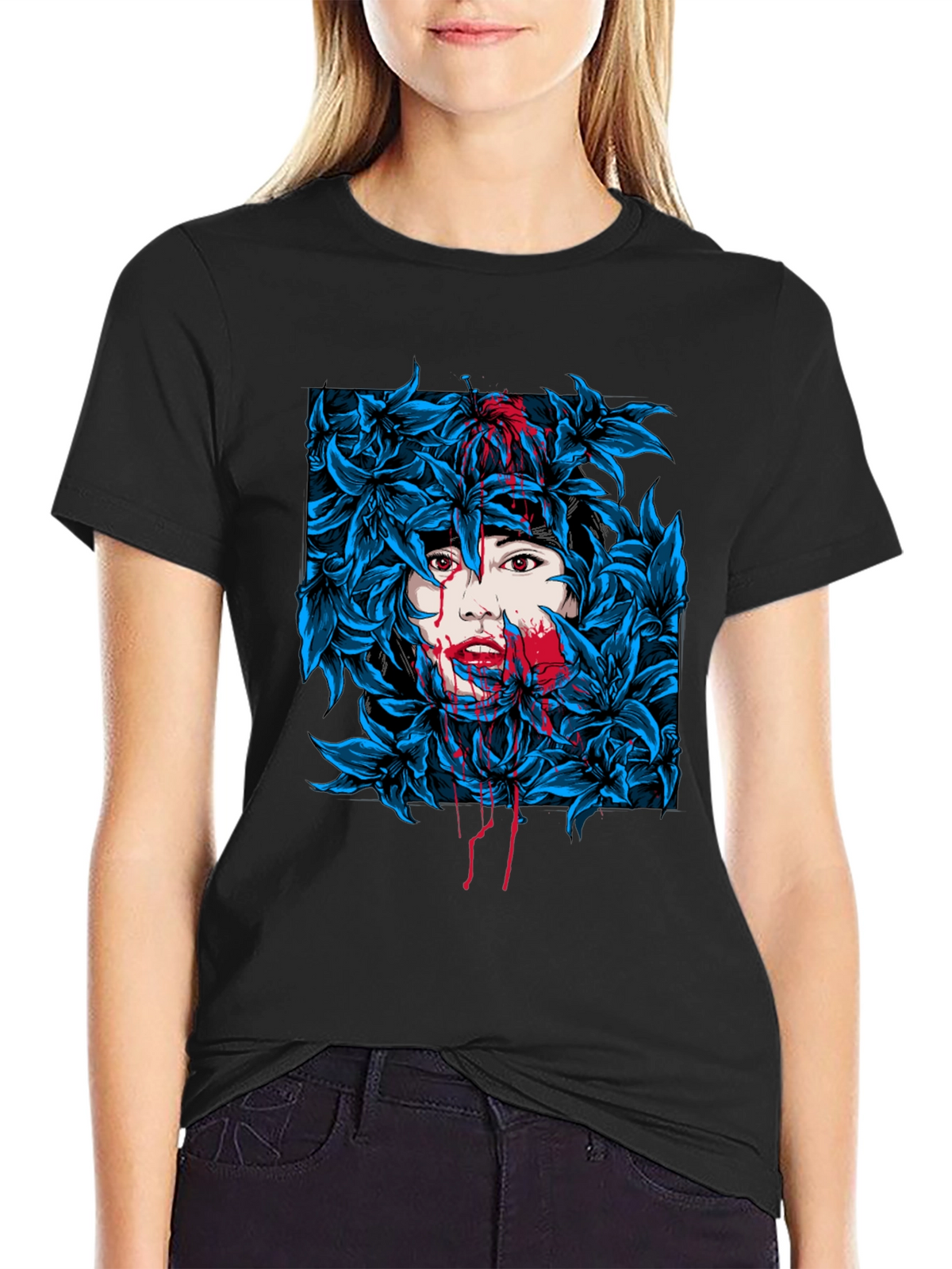 Floral Woman Graphic Tee - Black