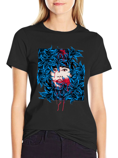 Floral Woman Graphic Tee - Black