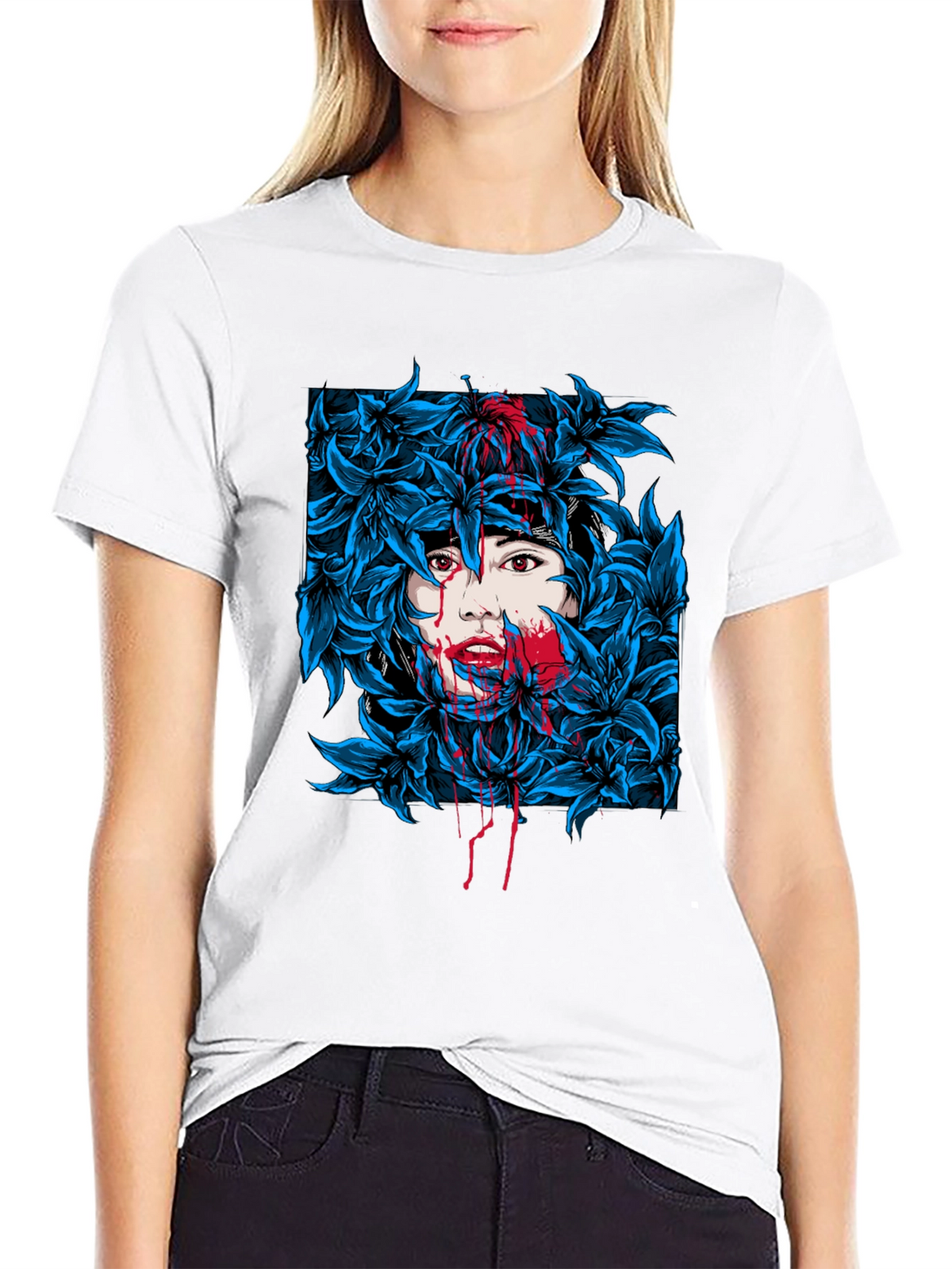 Floral Woman Graphic Tee - Black