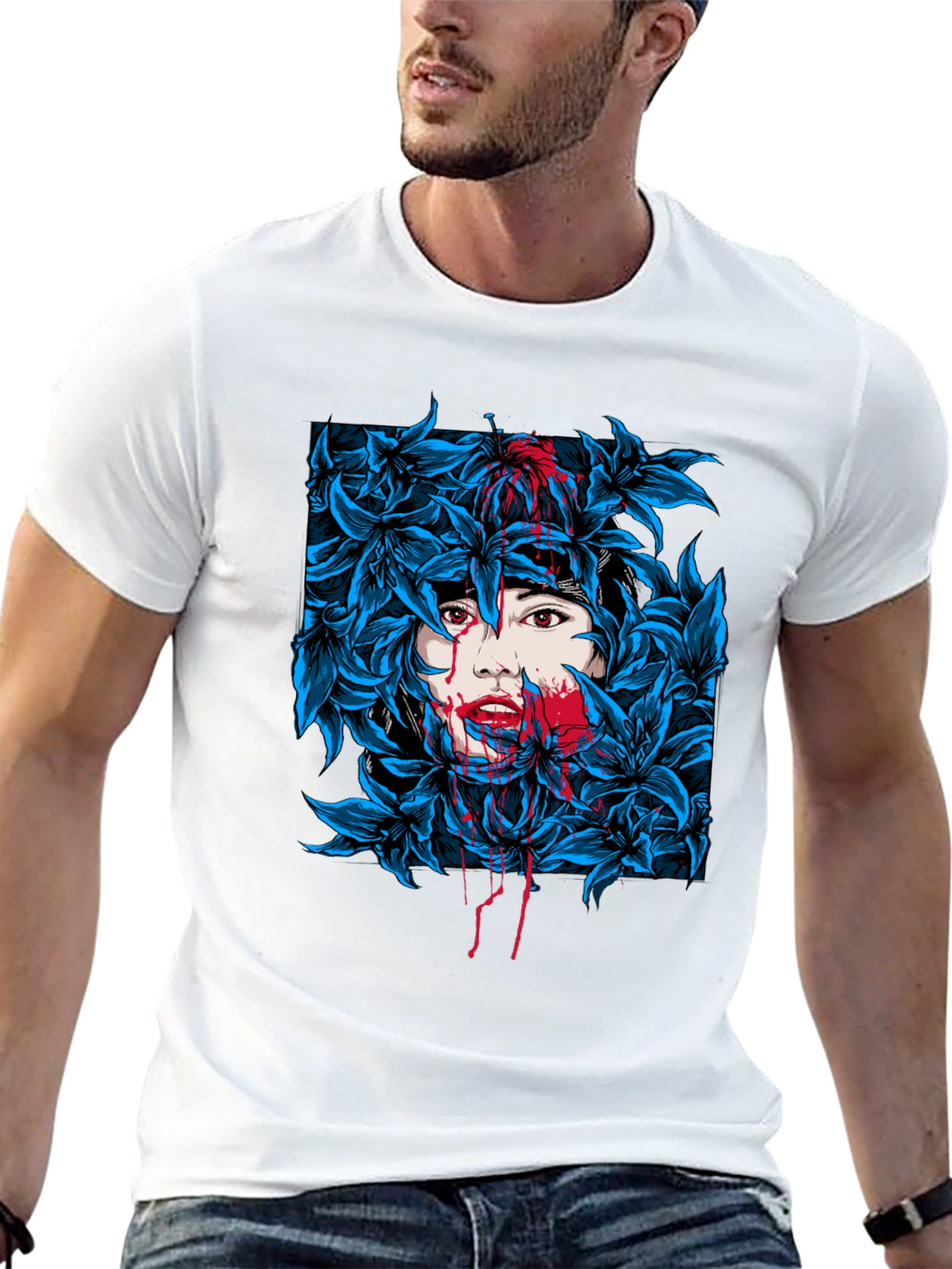 Floral Woman Graphic Tee - Black