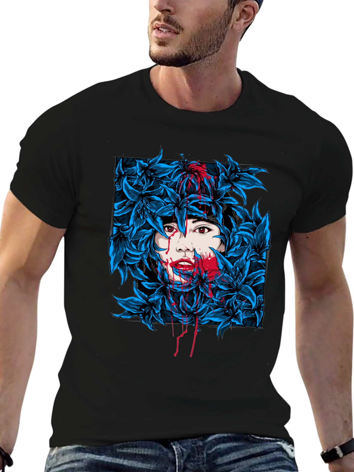 Floral Woman Graphic Tee - Black