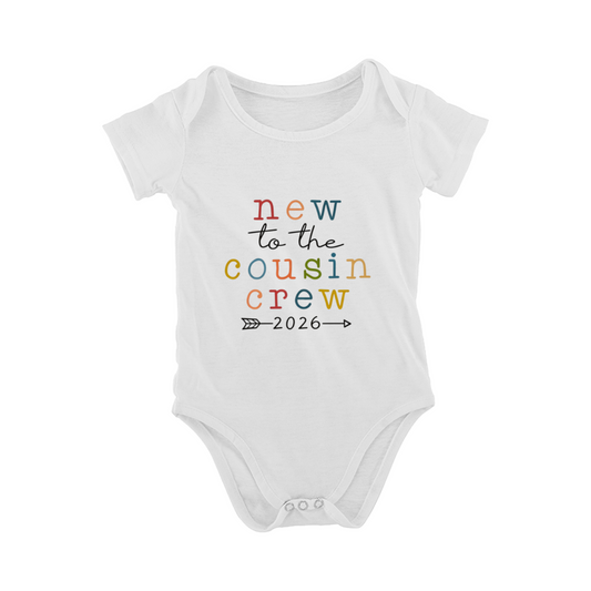 New To The Cousin Crew 2026 Color Letter Baby Bodysuit, Pregnancy Announcement Onesie