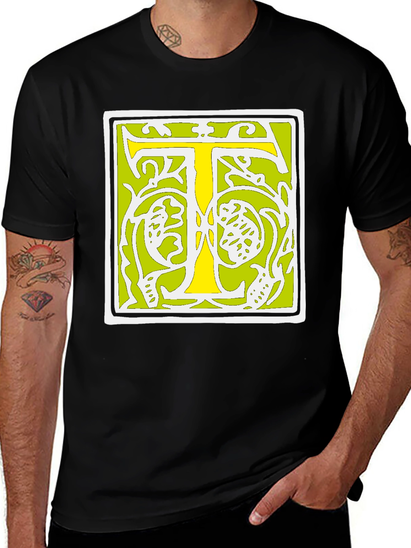 Initial T Graphic Tee - Black Cotton Blend