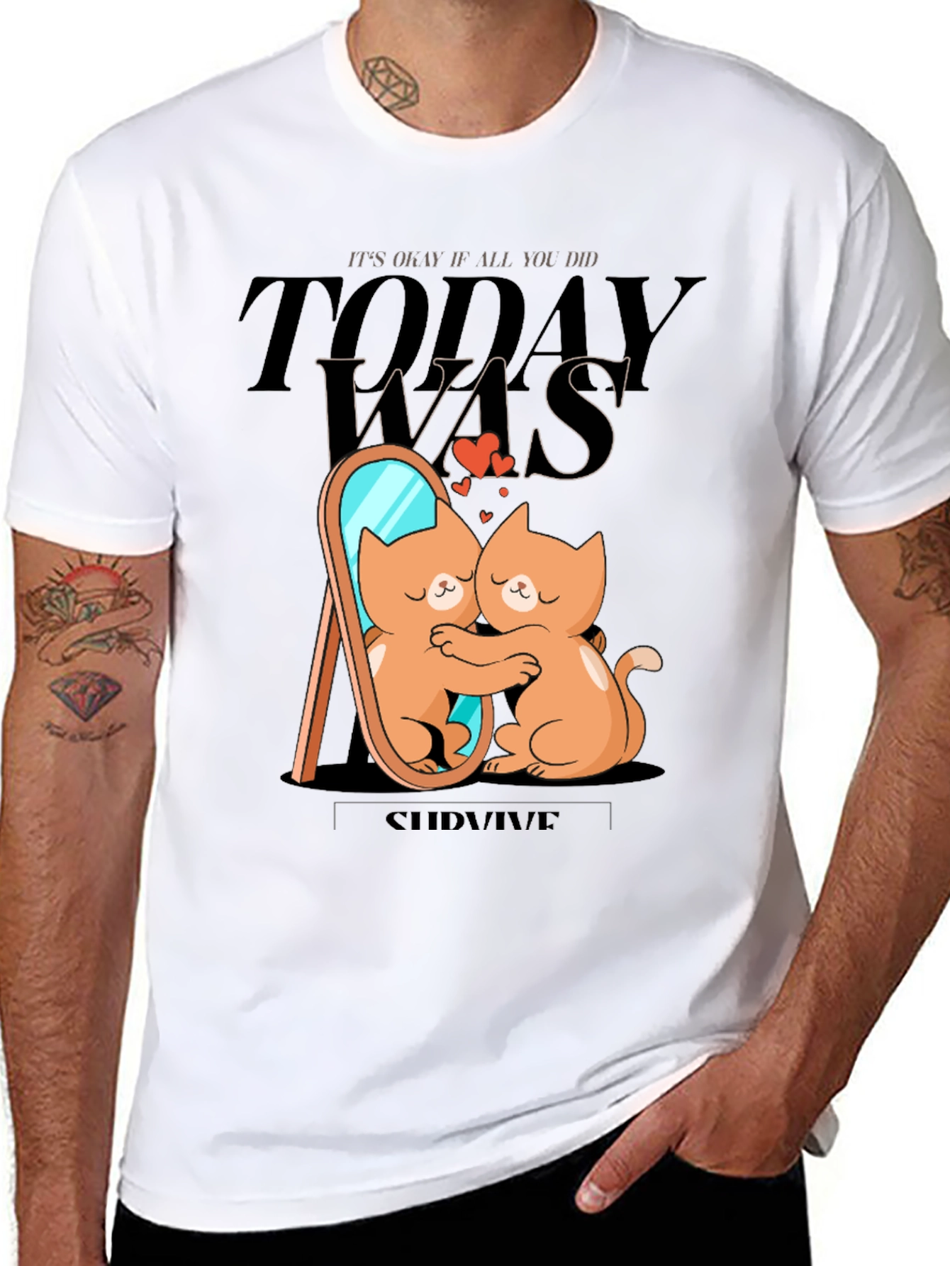 Cute Cat T-Shirt - Self Love Survive Tee
