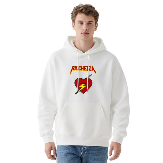 Retro Ricchezza Lightning Heart White Hoodie, Unisex Soft Y2K Style Hooded Top