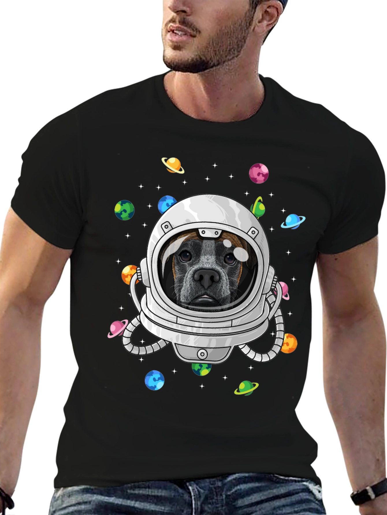 Dog Astronaut Graphic Tee - Outer Space Pup T-Shirt