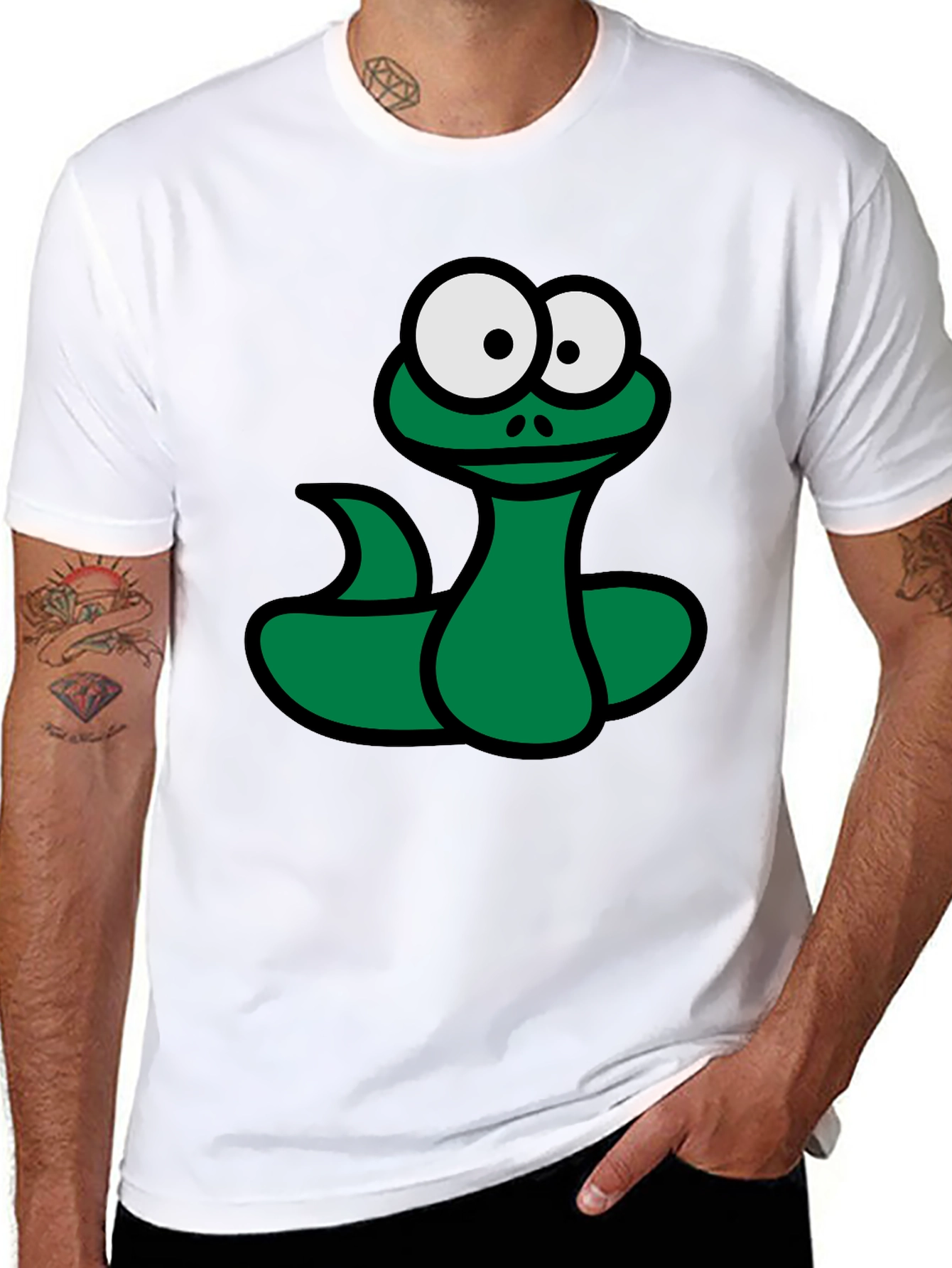 Cartoon Snake Graphic T-Shirt - Black Fun Design