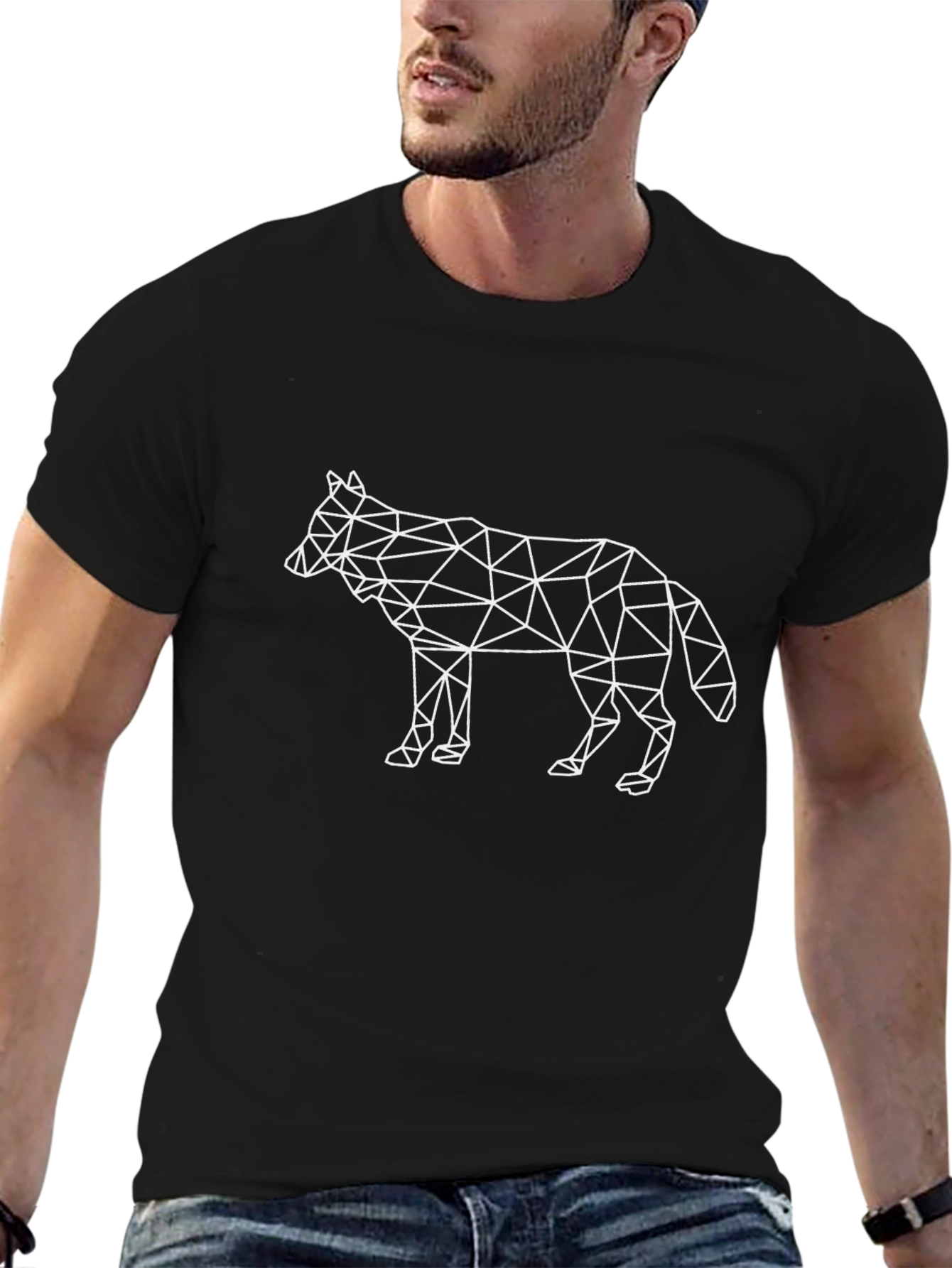 Geometric Wolf Graphic Tee - Stylish Black T-Shirt