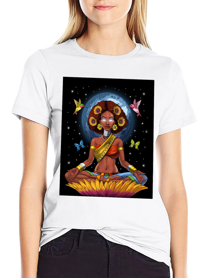 Meditating Woman Graphic Tee - Celestial Zen Style