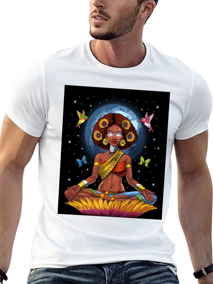 Meditating Woman Graphic Tee - Celestial Zen Style