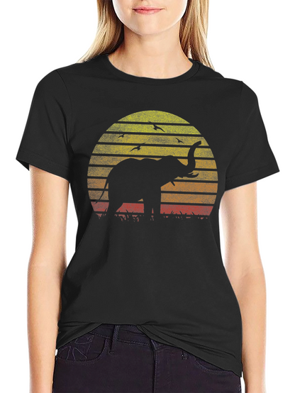 Elephant Sunset Graphic Tee - Black Cotton T-Shirt