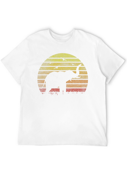 Elephant Sunset Graphic Tee - Black Cotton T-Shirt