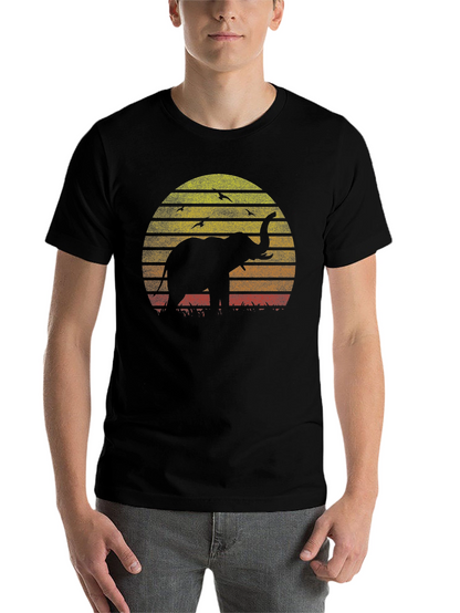 Elephant Sunset Graphic Tee - Black Cotton T-Shirt