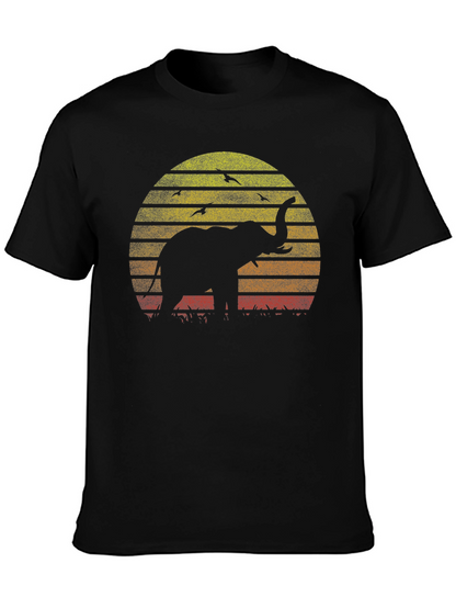 Elephant Sunset Graphic Tee - Black Cotton T-Shirt