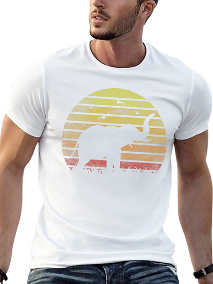 Elephant Sunset Graphic Tee - Black Cotton T-Shirt