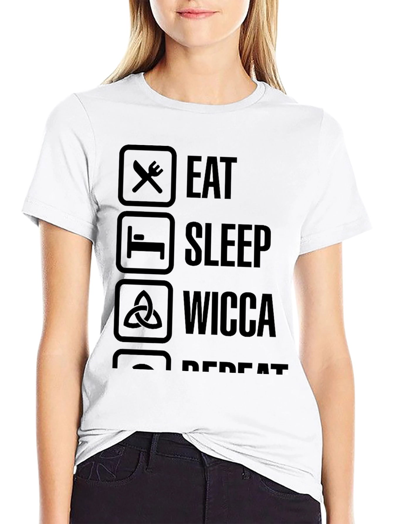 Eat Sleep Wicca Repeat T-Shirt - Black Casual Tee