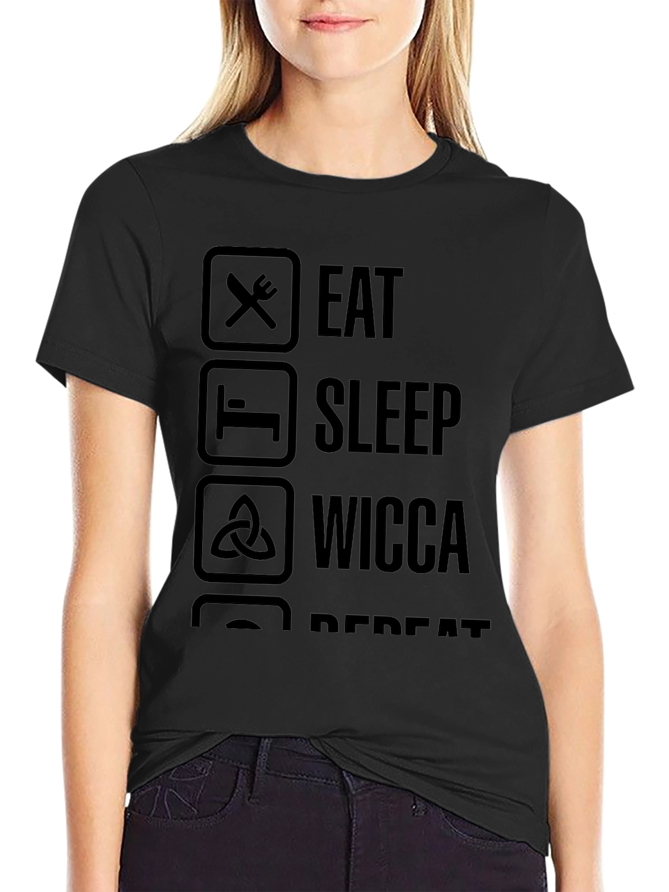 Eat Sleep Wicca Repeat T-Shirt - Black Casual Tee