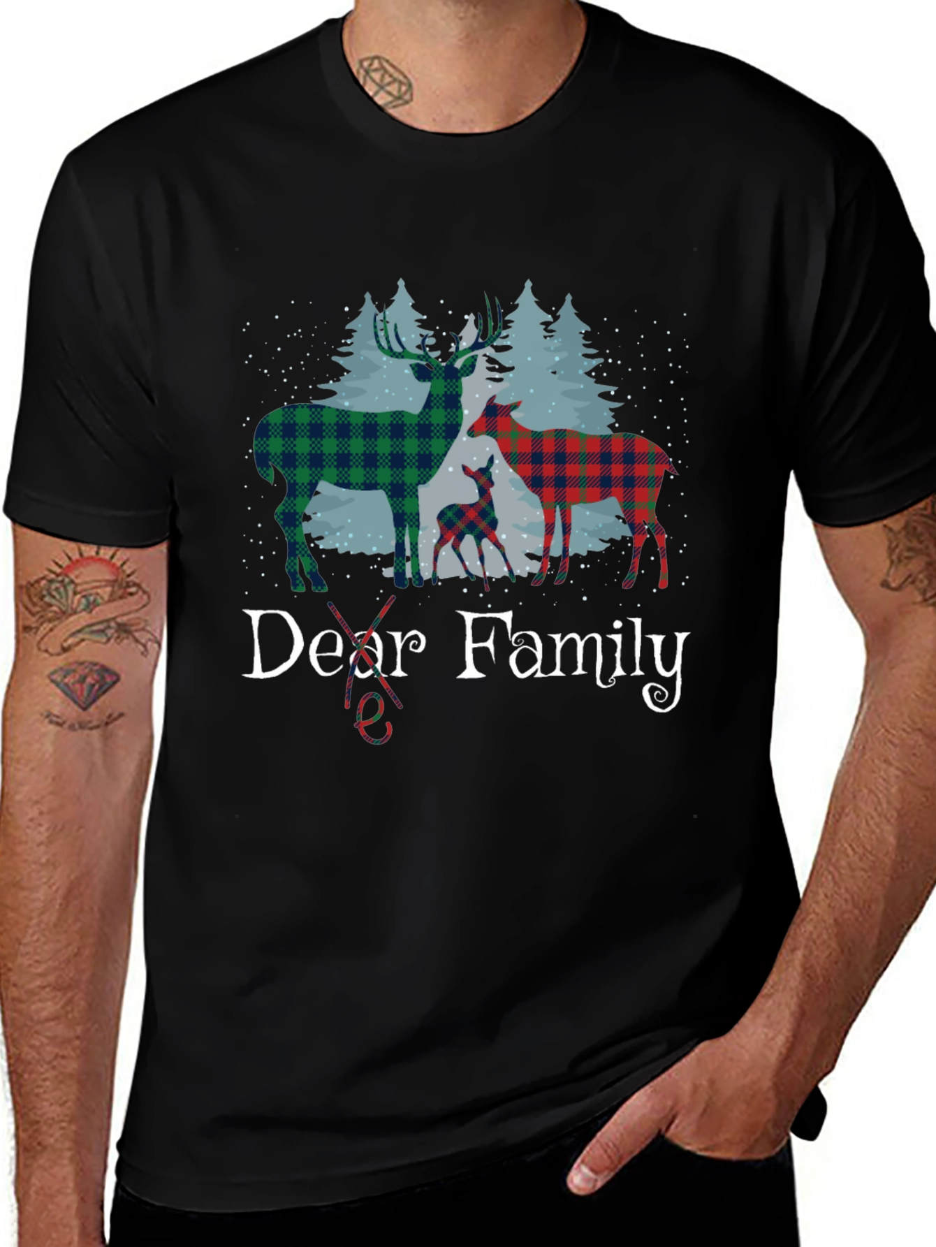 Dear Family Plaid Deer Christmas T-Shirt
