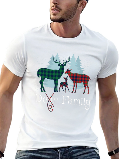 Dear Family Plaid Deer Christmas T-Shirt