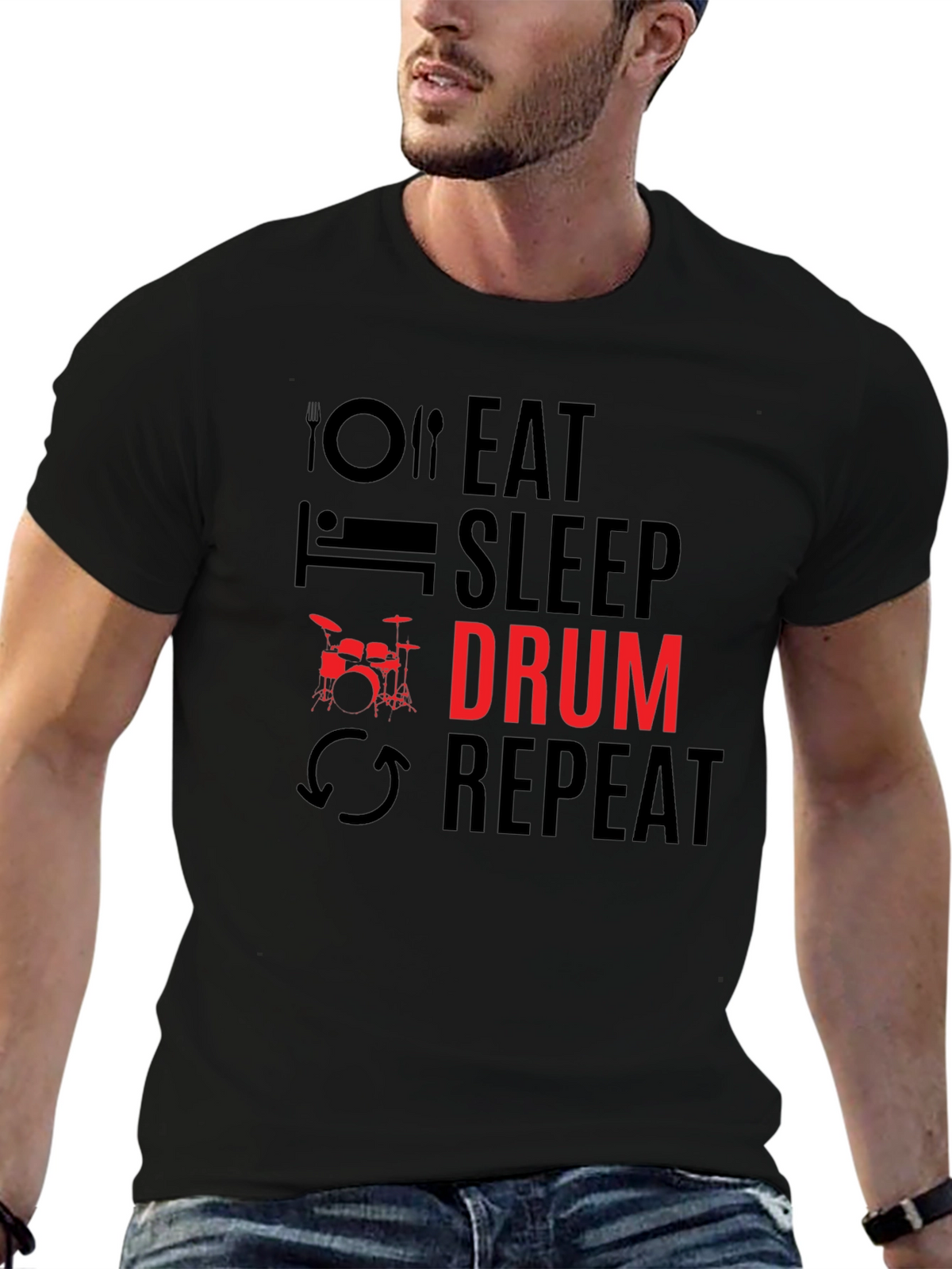 Eat Sleep Drum Repeat Black T-Shirt