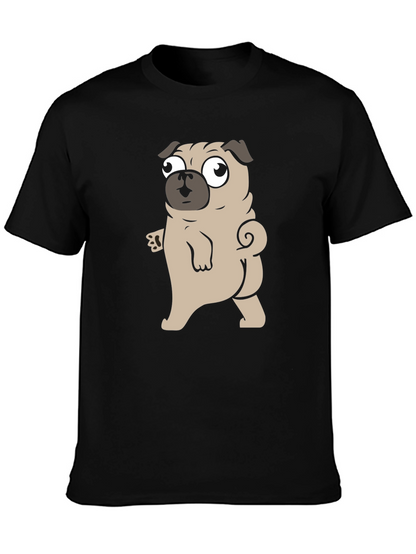 Cartoon Pug Graphic Black T-Shirt