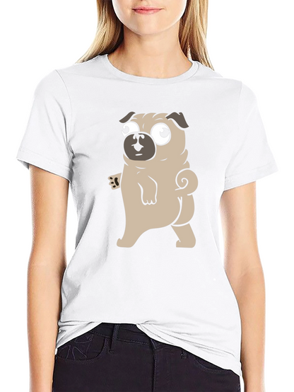 Cartoon Pug Graphic Black T-Shirt