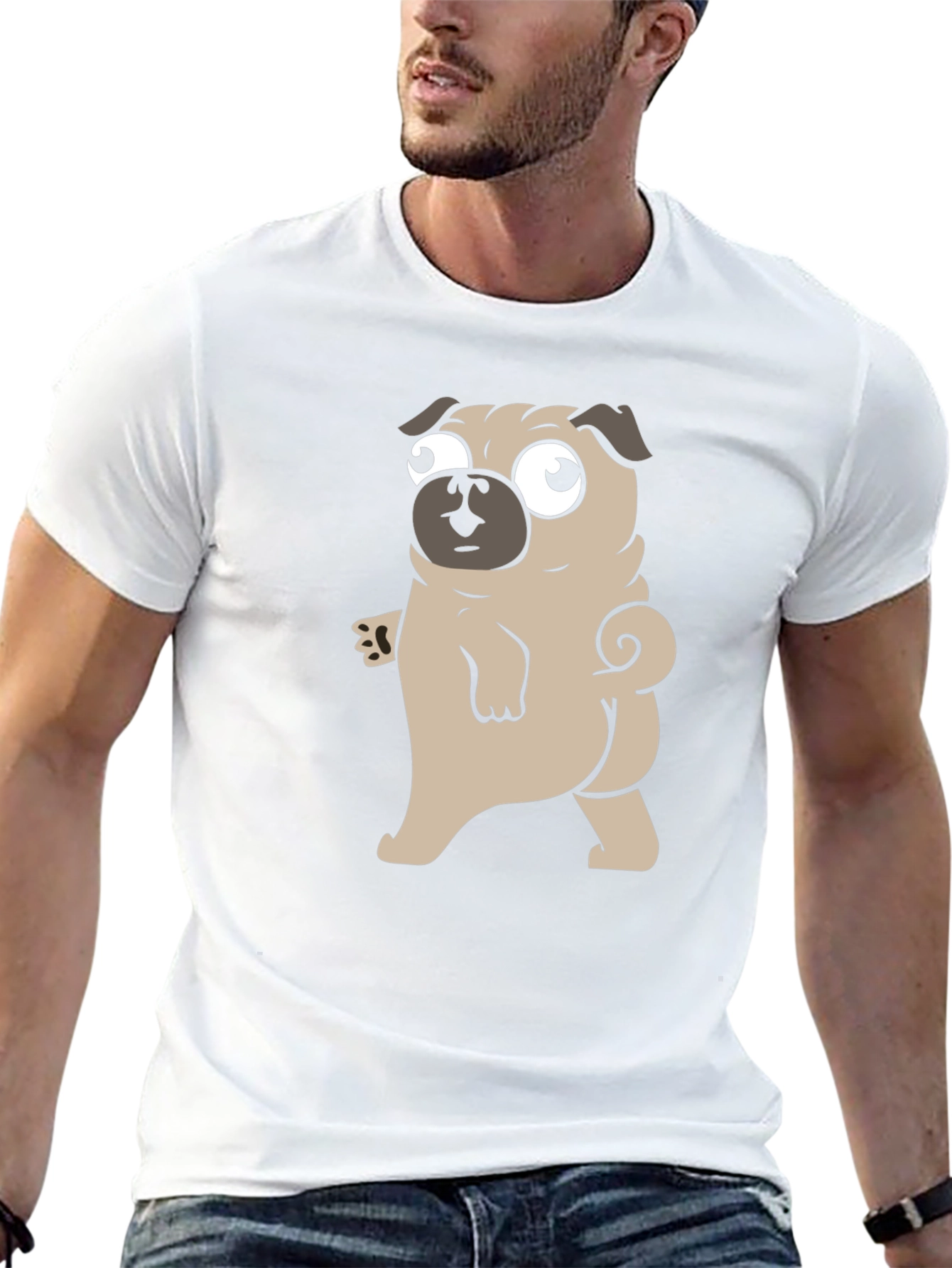 Cartoon Pug Graphic Black T-Shirt
