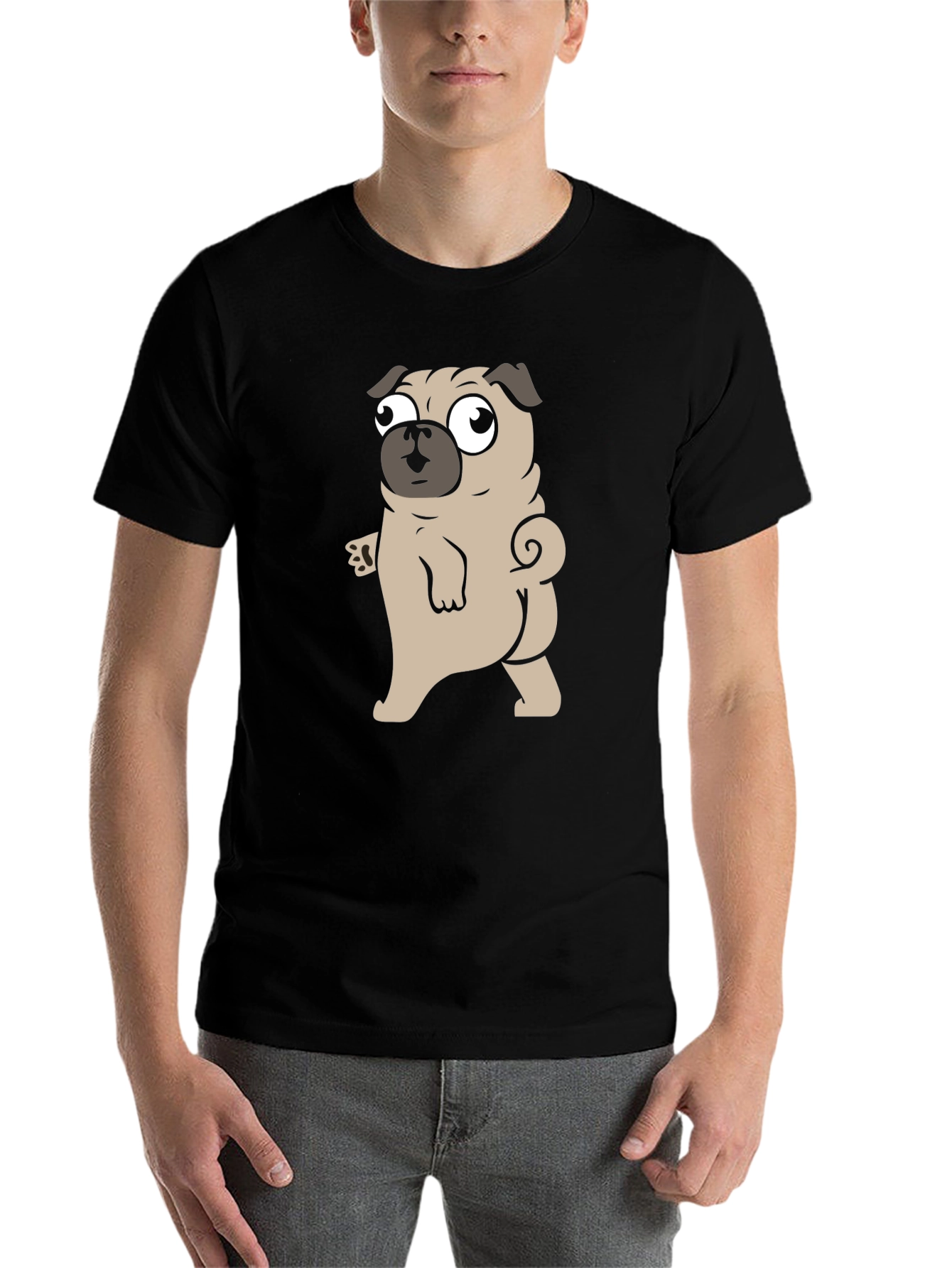 Cartoon Pug Graphic Black T-Shirt