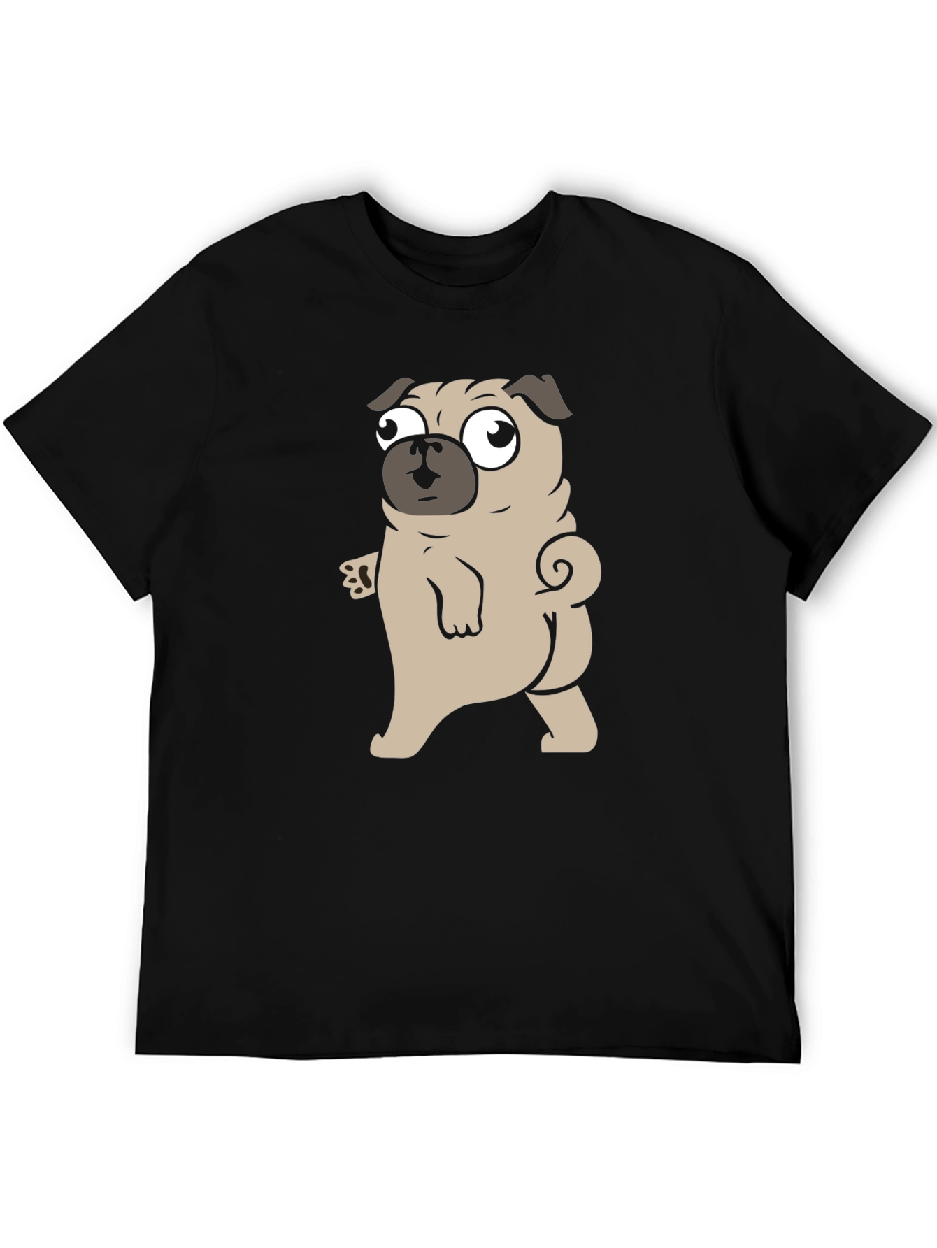 Cartoon Pug Graphic Black T-Shirt
