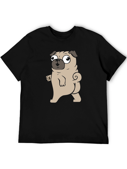 Cartoon Pug Graphic Black T-Shirt