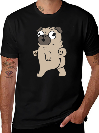 Cartoon Pug Graphic Black T-Shirt