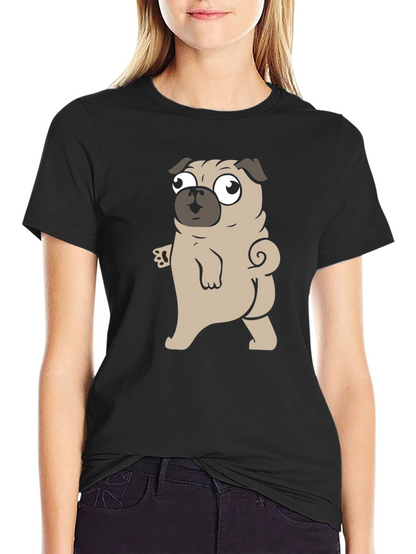 Cartoon Pug Graphic Black T-Shirt