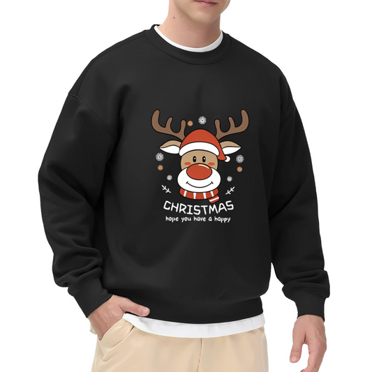 Cute Christmas Reindeer Cartoon Graphic Crewneck Sweatshirt