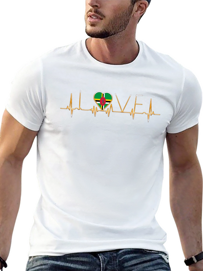 I Love Dominica T-Shirt Dominica Flag Heartbeat Tee